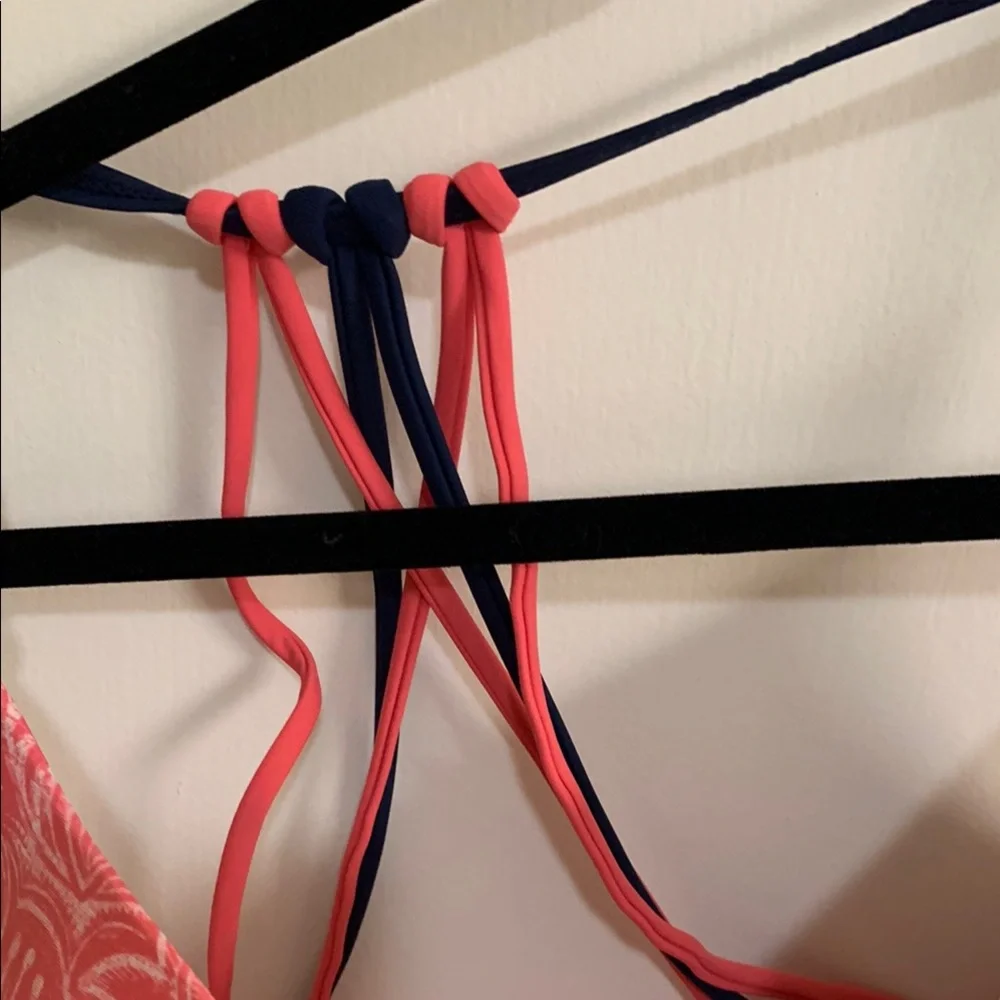 Pink and Blue swim top with a Plunging Neckline in size L